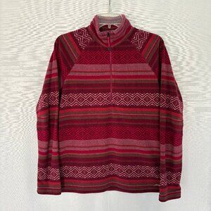 EDDIE BAUER Womens Burgundy Red Fair Isle 1/4 Zip Fleece Top